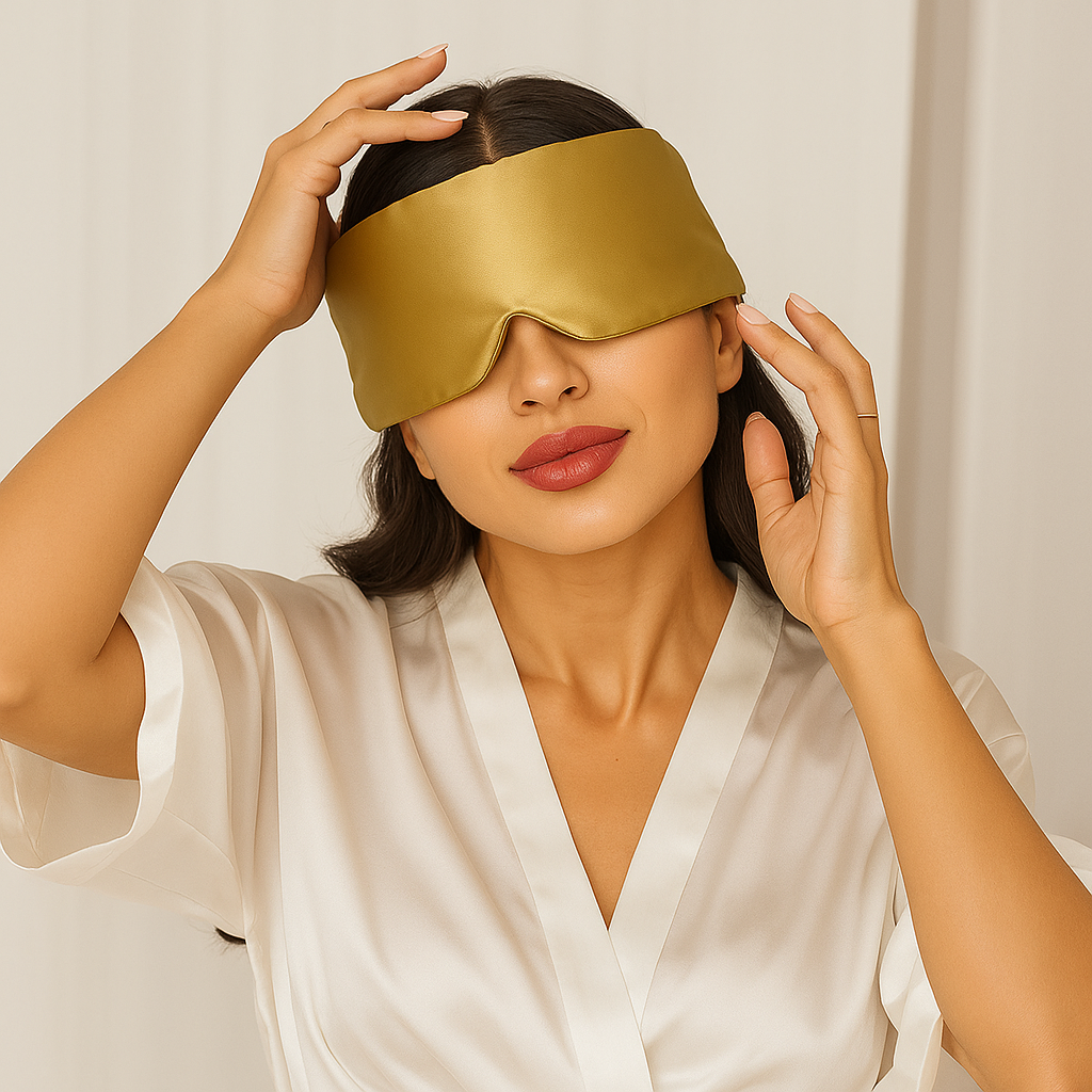 Antifaz de Seda Natural Hipneum Champagne Dorado con diseño ergonómico