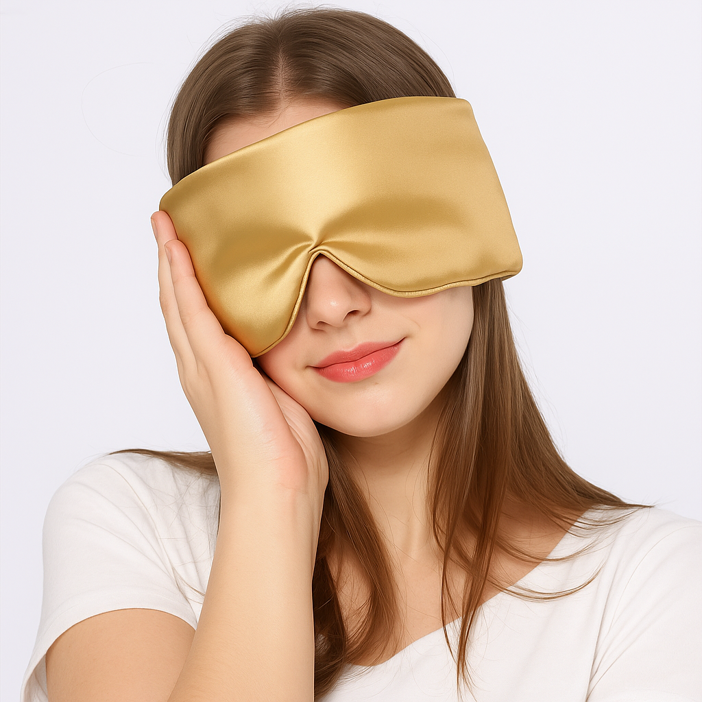 Antifaz de Seda Natural Hipneum Champagne Dorado con diseño suave y elegante