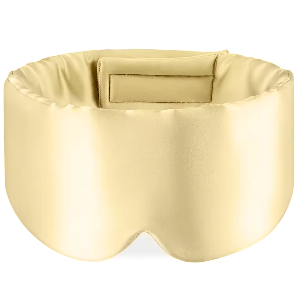 Antifaz de Seda Natural Hipneum – Champagne Dorado para dormir profundamente, bloqueo de luz y seda de morera hipoalergénica.